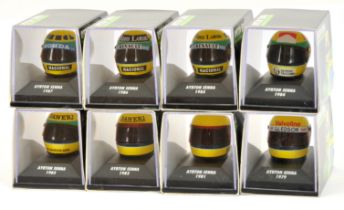 Ayrton Senna Racing Car Collection 1/8th scale F1 Helmet Collection 8 x individual boxed replica ...