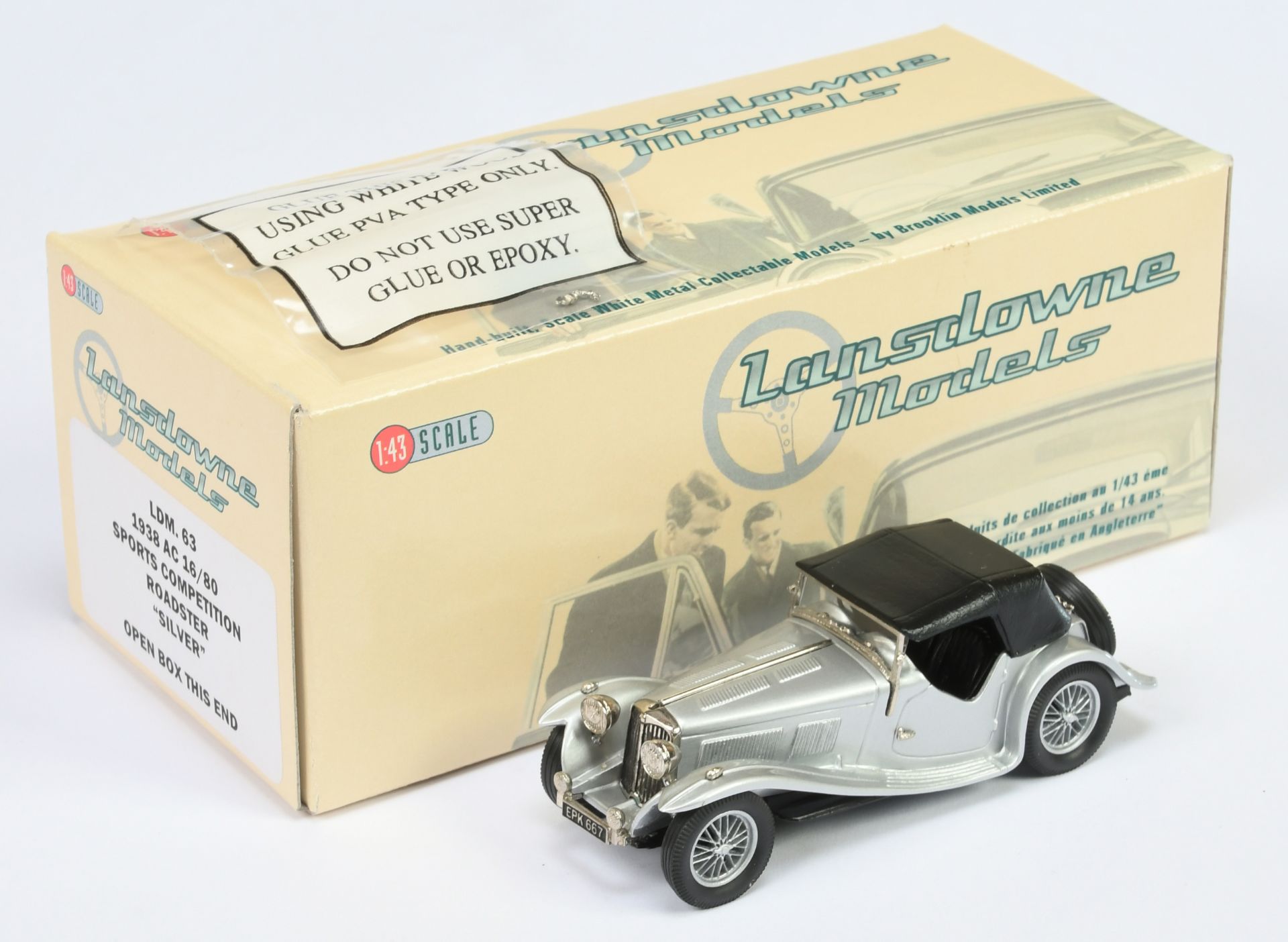 Lansdowne Models 1/43rd scale LDM63 1938 AC 16/80 Sports Competition Roadster 