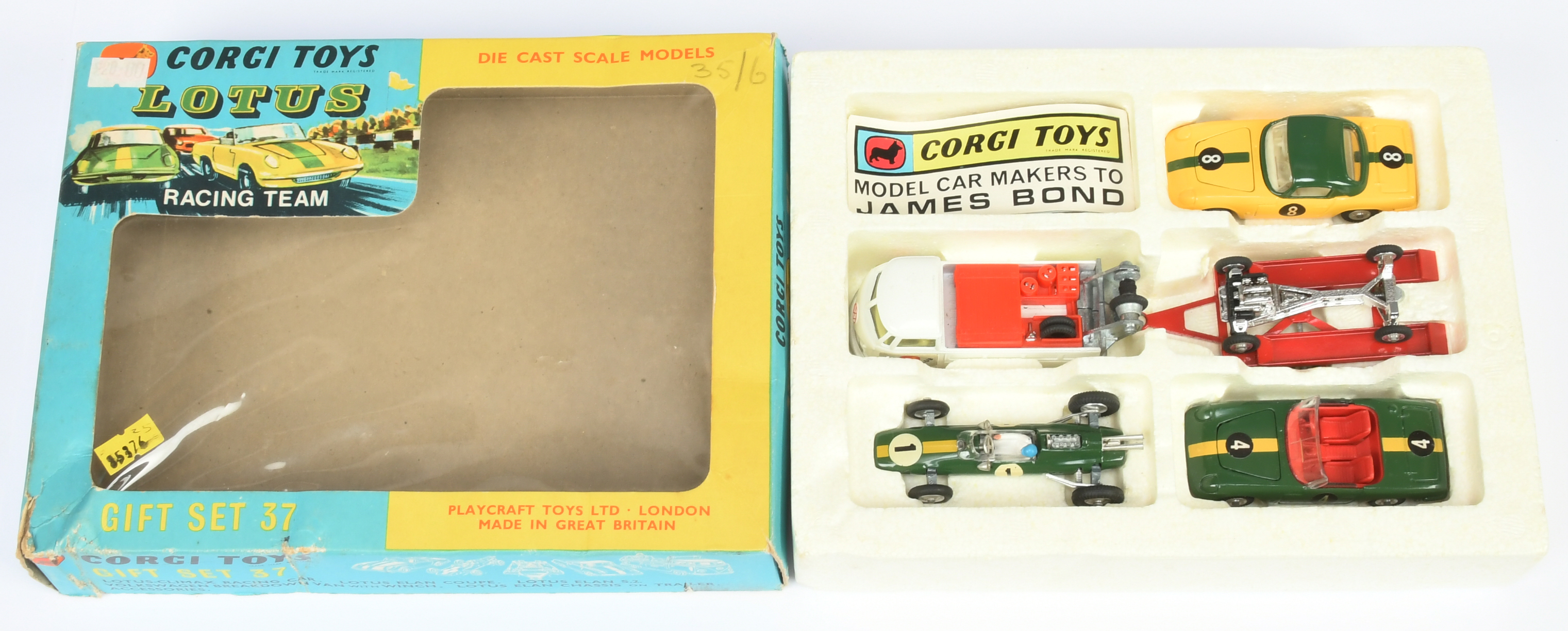 Corgi GS 37 "Lotus Racing Team" Giftset to include Lotus Climax Racing Car - green, spun hubs; Lo...