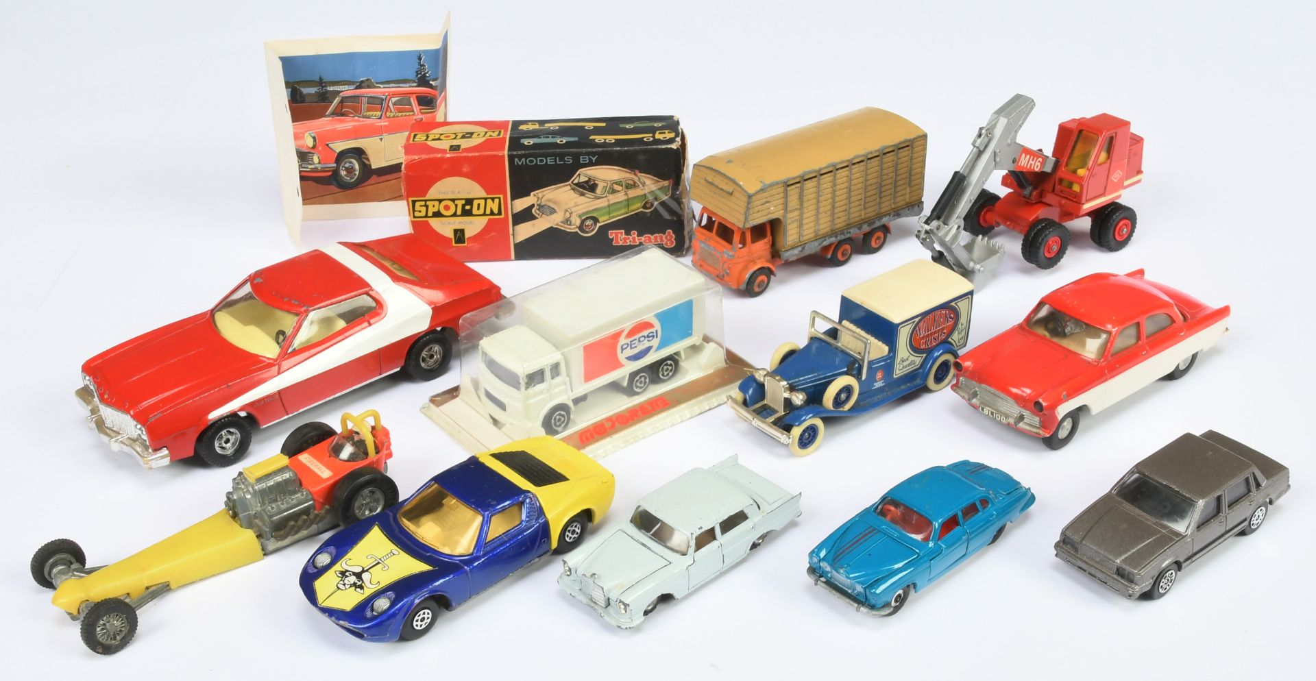 Mixed Vintage Diecast group to include Triang Spot-On Ford Zodiac - red, white (remains of box); ...