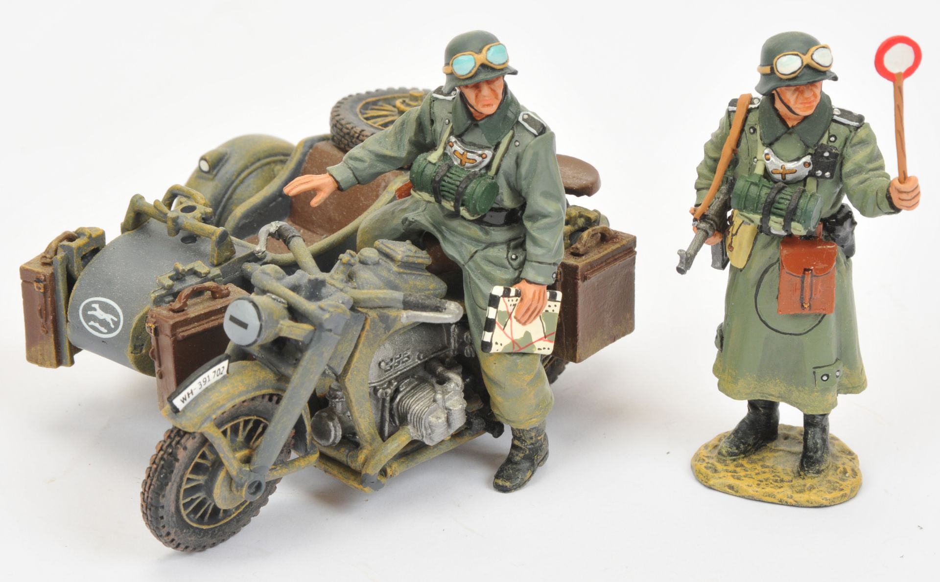 King & Country WWII German Forces Halt 2 Feldgendarmes & Motorcycle Combo - Image 3 of 3