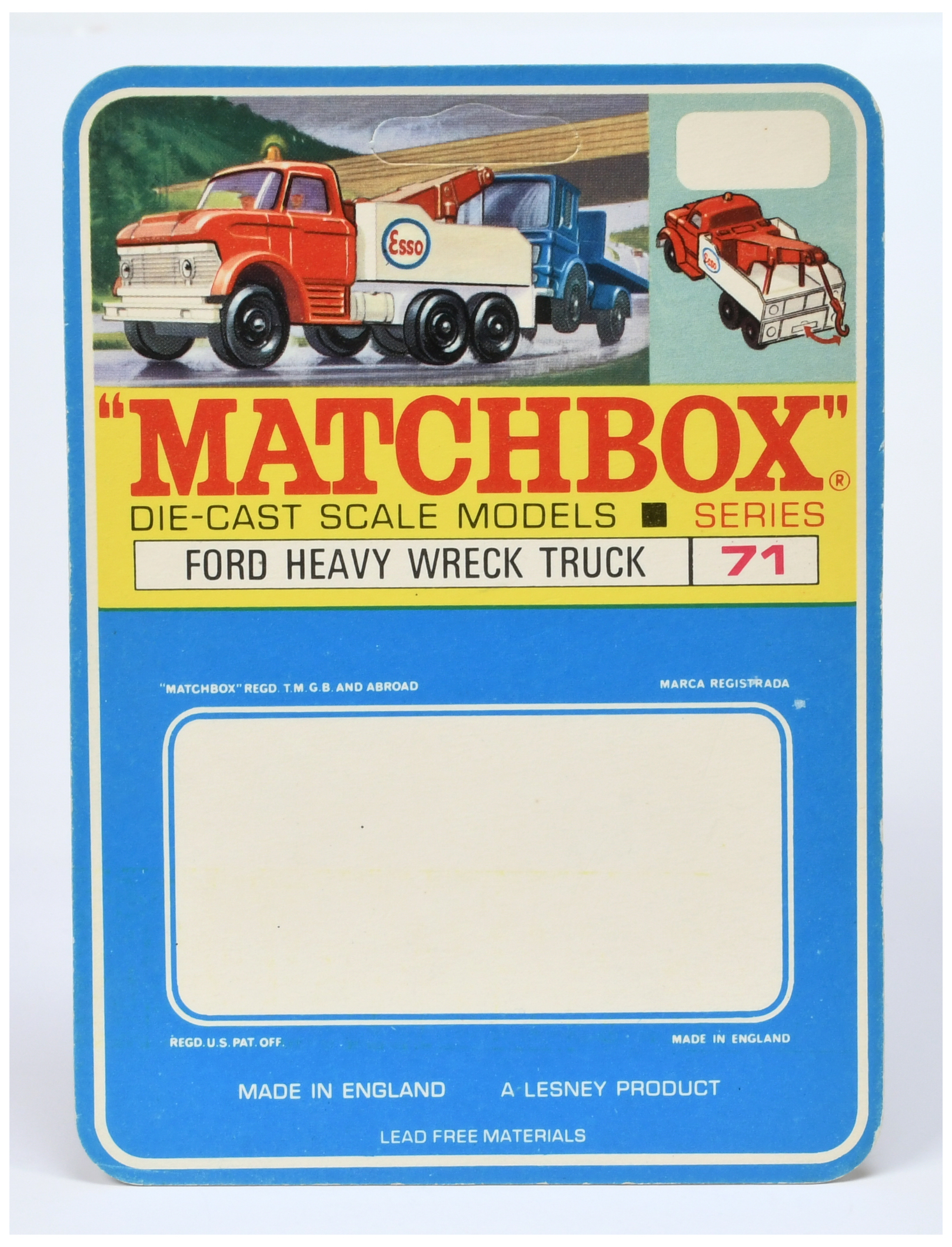 Matchbox Printers Proof North American Market Blister Pack Backing Card for 71c Ford Esso Heavy W...