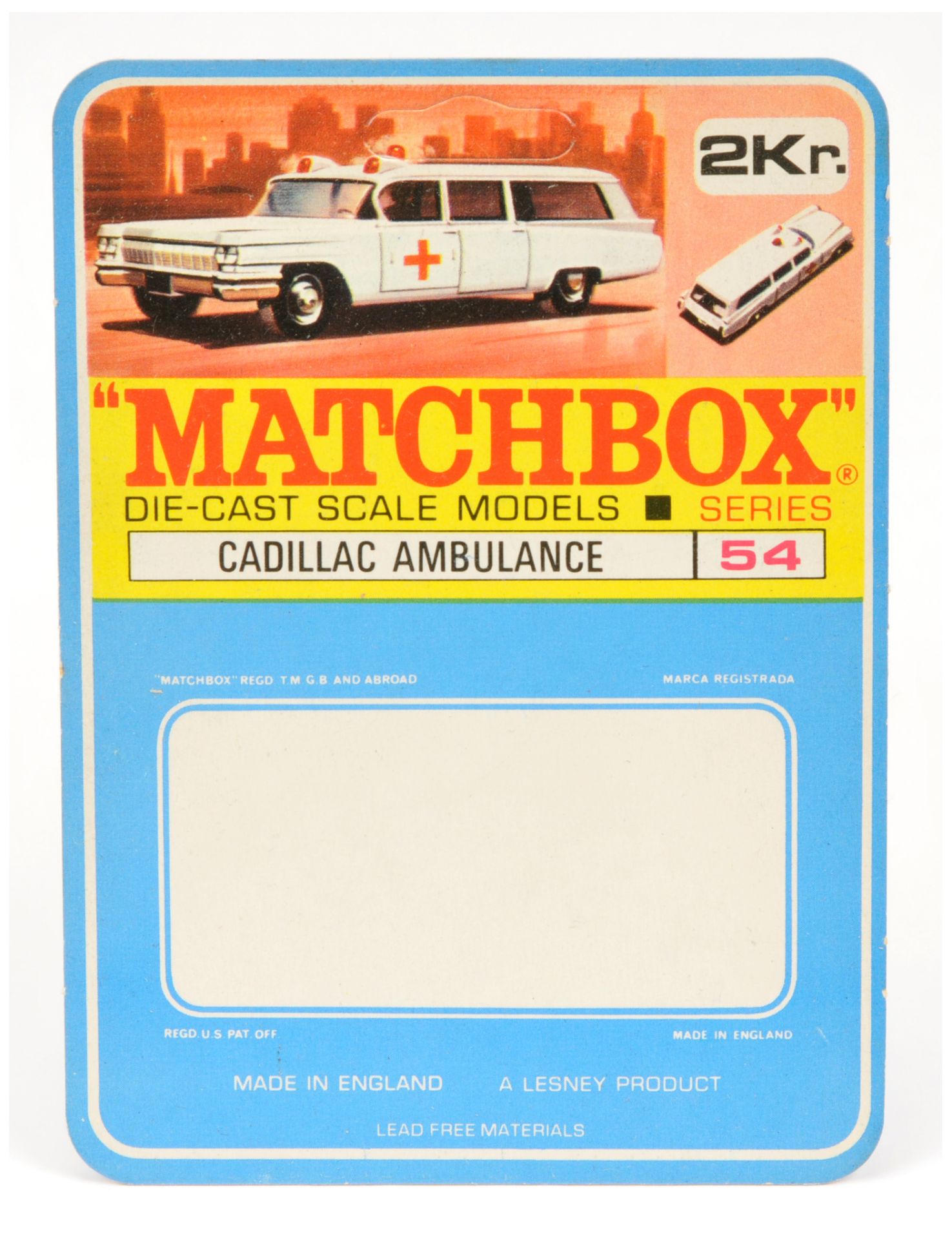 Matchbox Printers Sample North American Market Blister Pack Backing Card for 54b Cadillac Ambulance