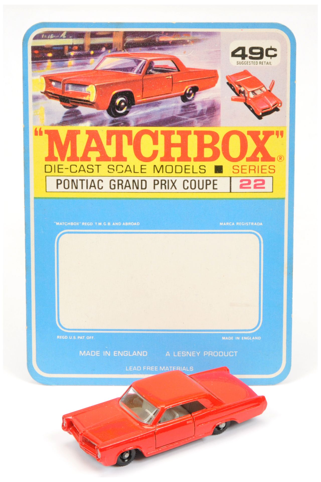 Matchbox Sample North American Market Blister Pack Backing Card for 22c Pontiac Grand Prix Coupe