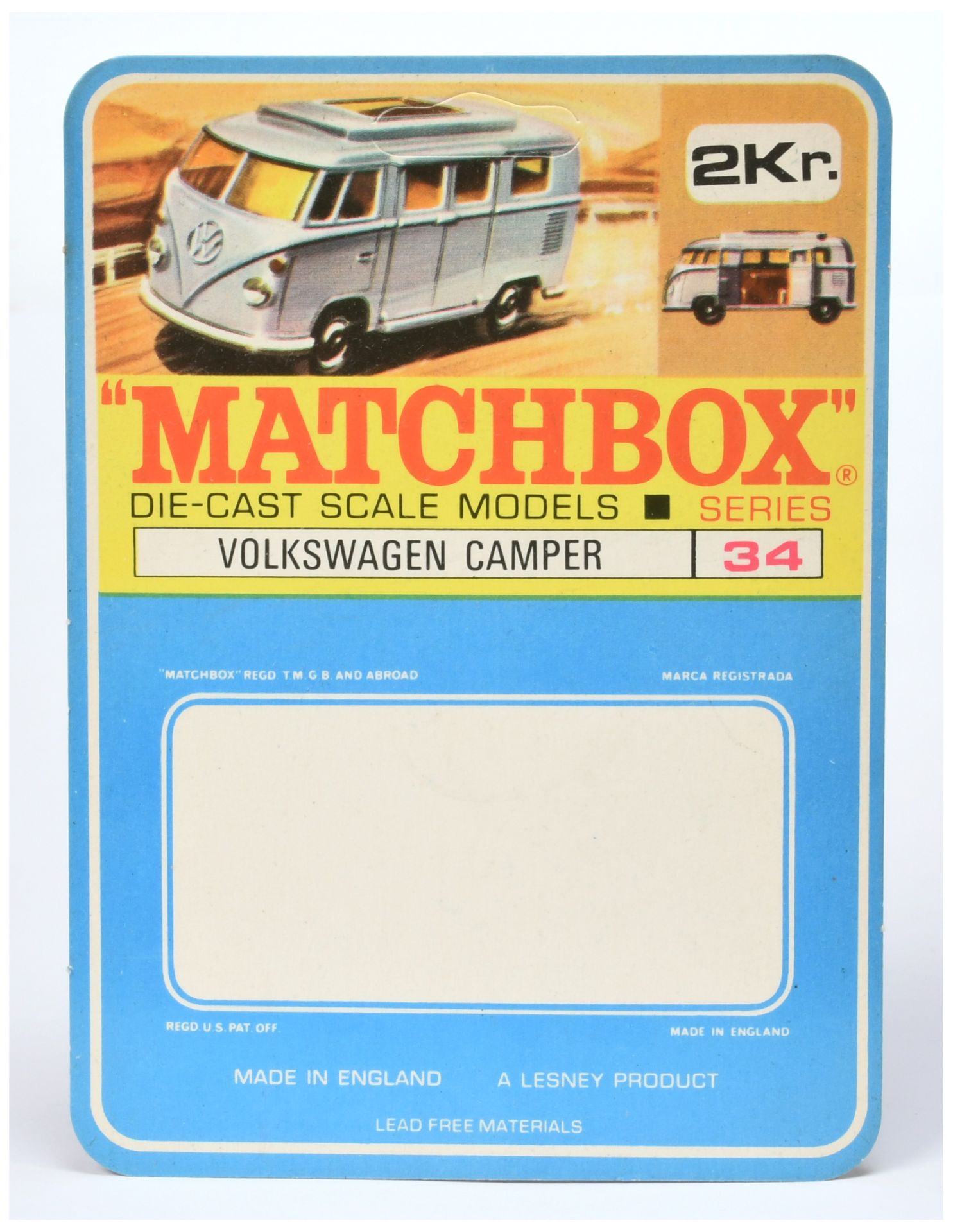 Matchbox Sample Blister Pack Backing Card  for 34c Volkswagen Transporter Camper Van 