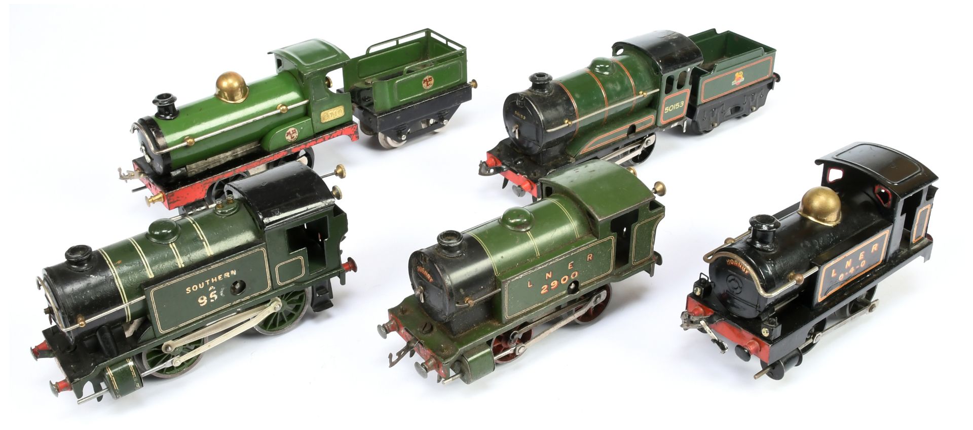 Hornby O Gauge group of unboxed clockwork loco's. 