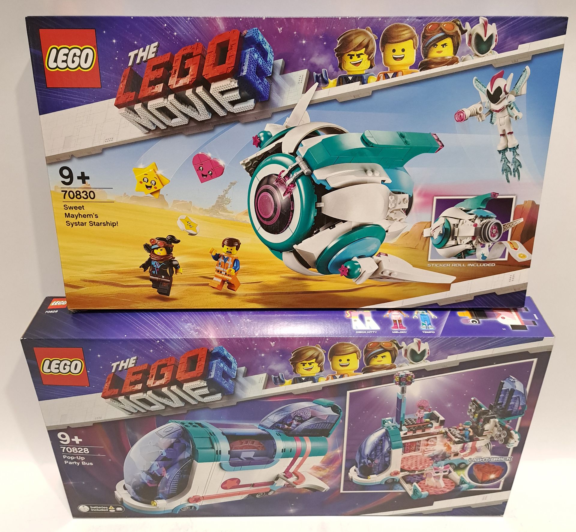 Lego the Movie 2 set 2x including Pop-UP Party Bus set 70828, Sweet Mayhem's Systar Starship! set...