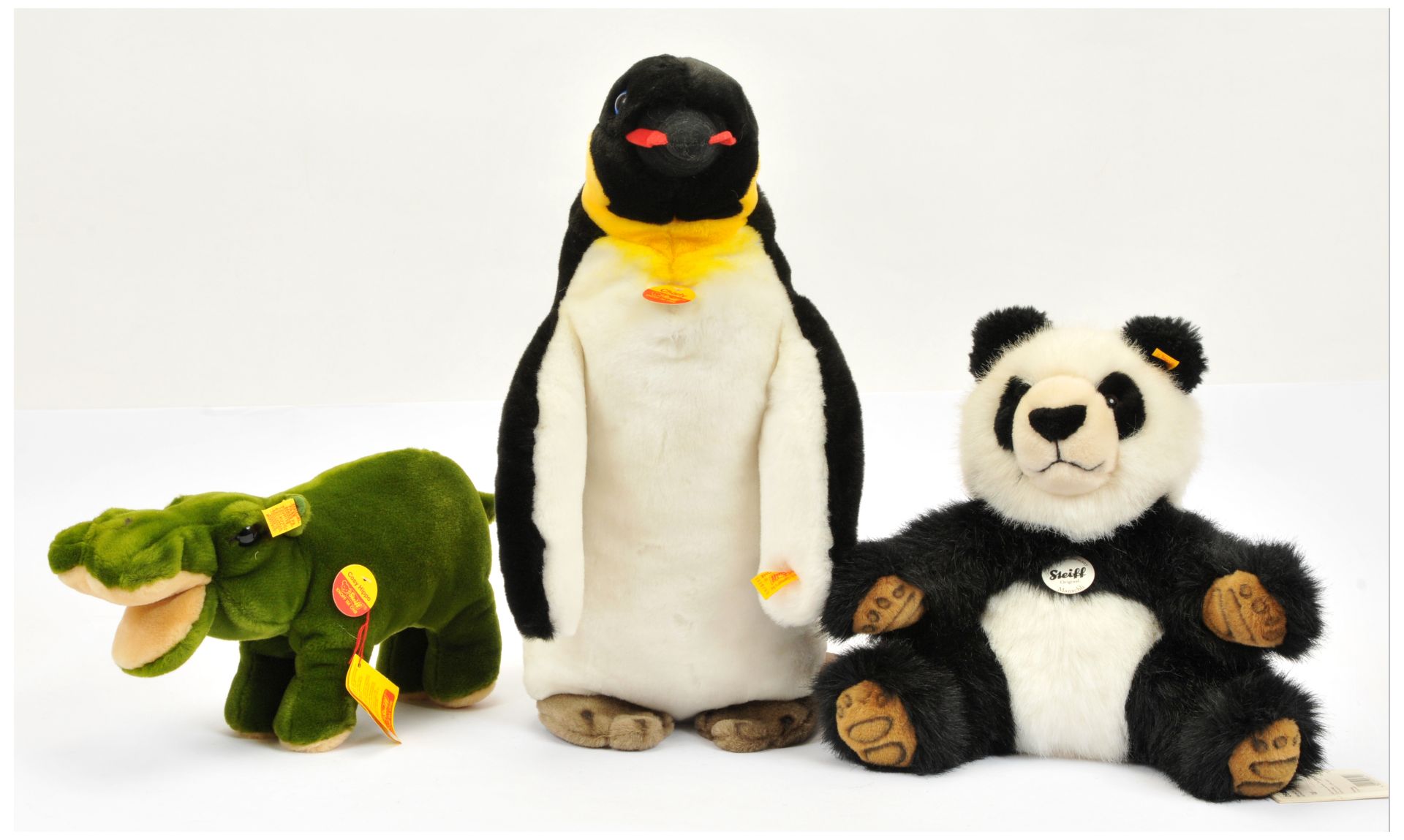 Steiff trio of plush animals, including Charly penguin