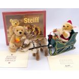 Steiff Father Christmas Teddy Bear with Reindeer, plus "A Celebration of Steiff" teddy bear and book