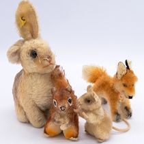 Steiff group of vintage mohair animals, including Xorry fox