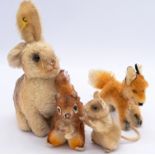 Steiff group of vintage mohair animals, including Xorry fox