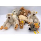 Steiff collection of plush animals, including Jolly Hase hand puppets