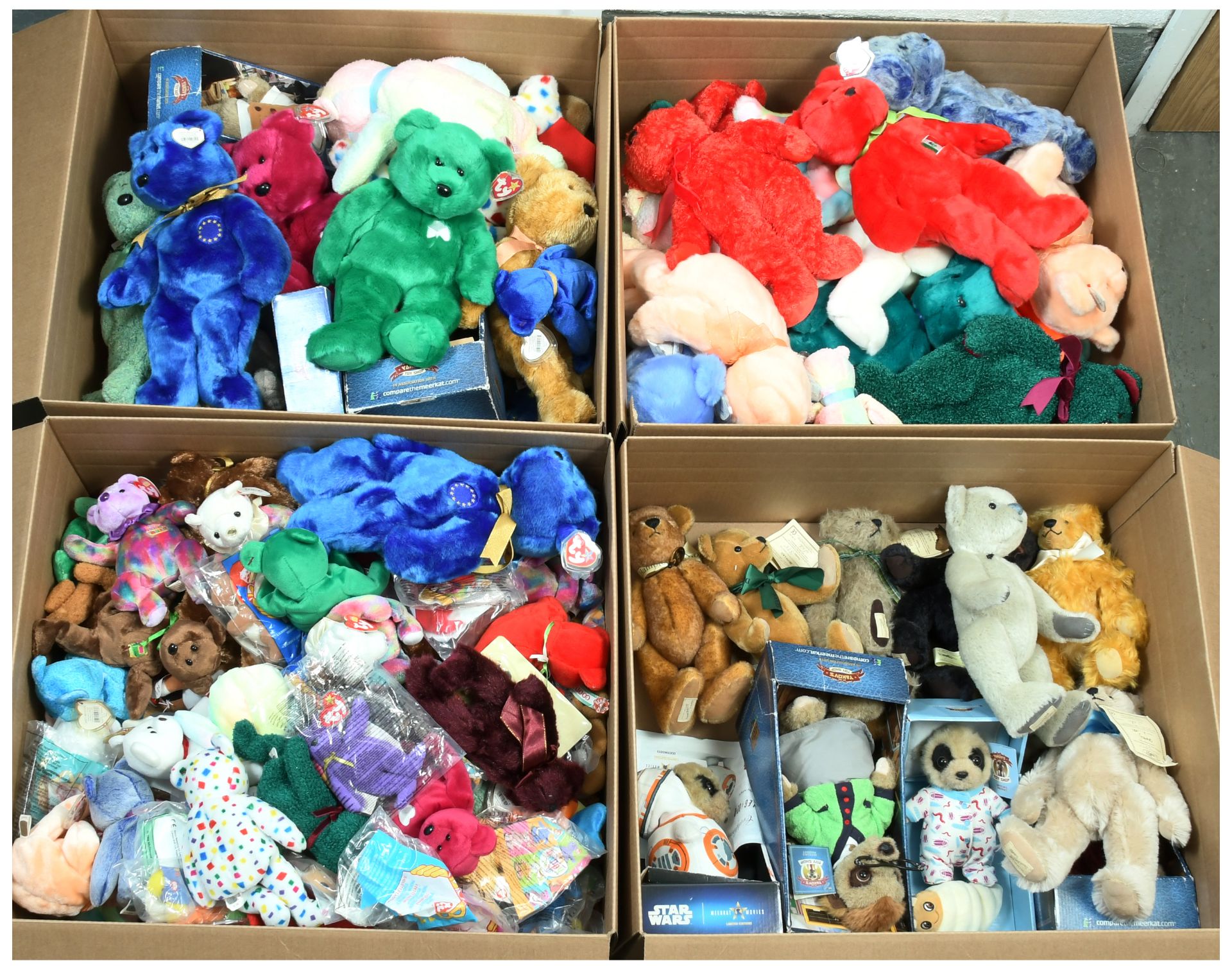 Large collection of teddy bears, including Dean's Rag Book and TY Beanie Babies