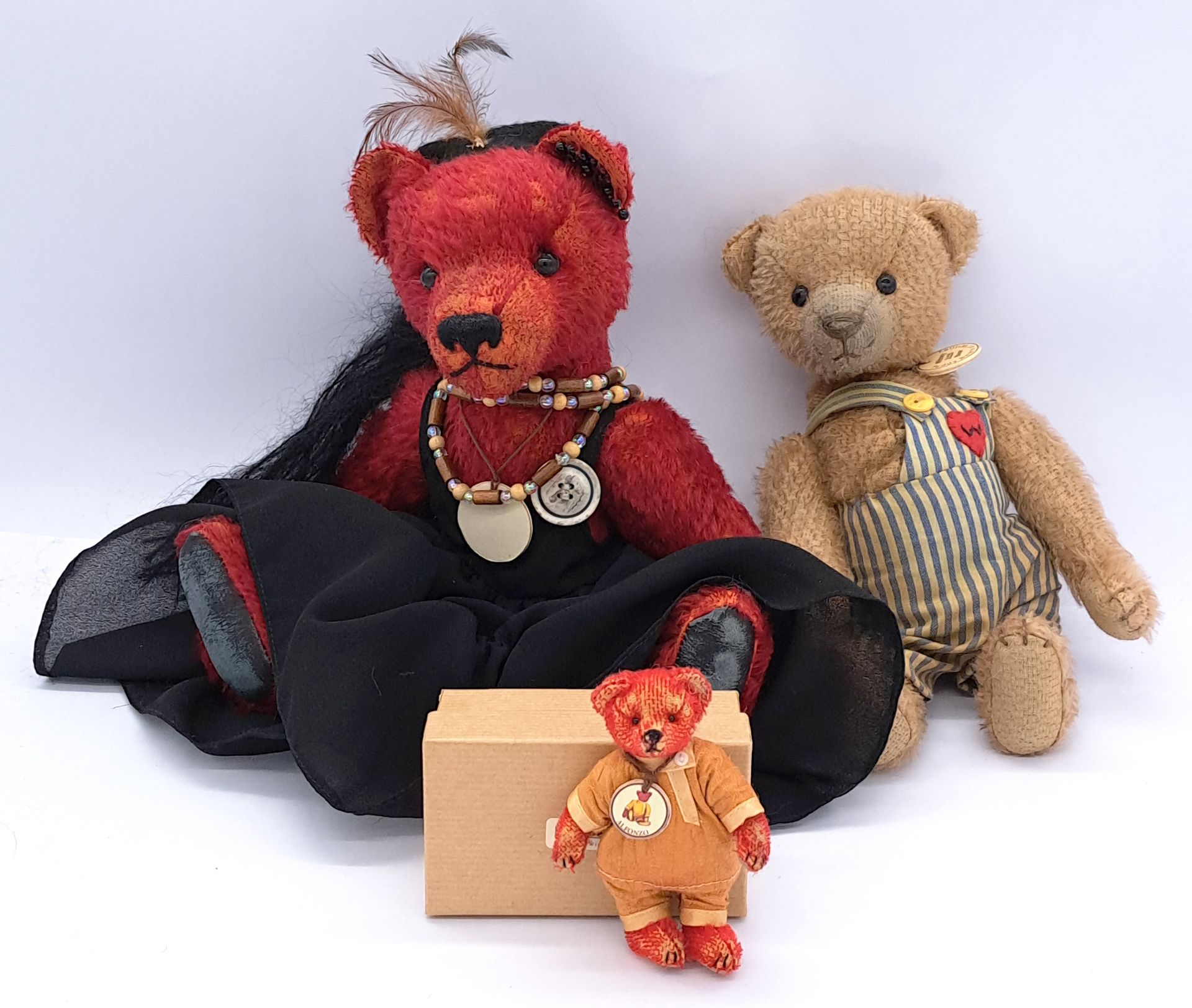 Teddy Bears of Witney trio: Adeline, 2020 Bear and miniature Alfonzo