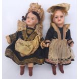 Pair of antique bisque French doll's house dolls