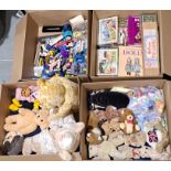 MIxed lot of assorted plush toys, bears and various novelties, plus doll reference books