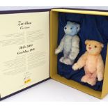 Steiff Hello 2000 Goodbye 1999 Teddy Bear set, white tag 670367, limited to year, comprising blue...