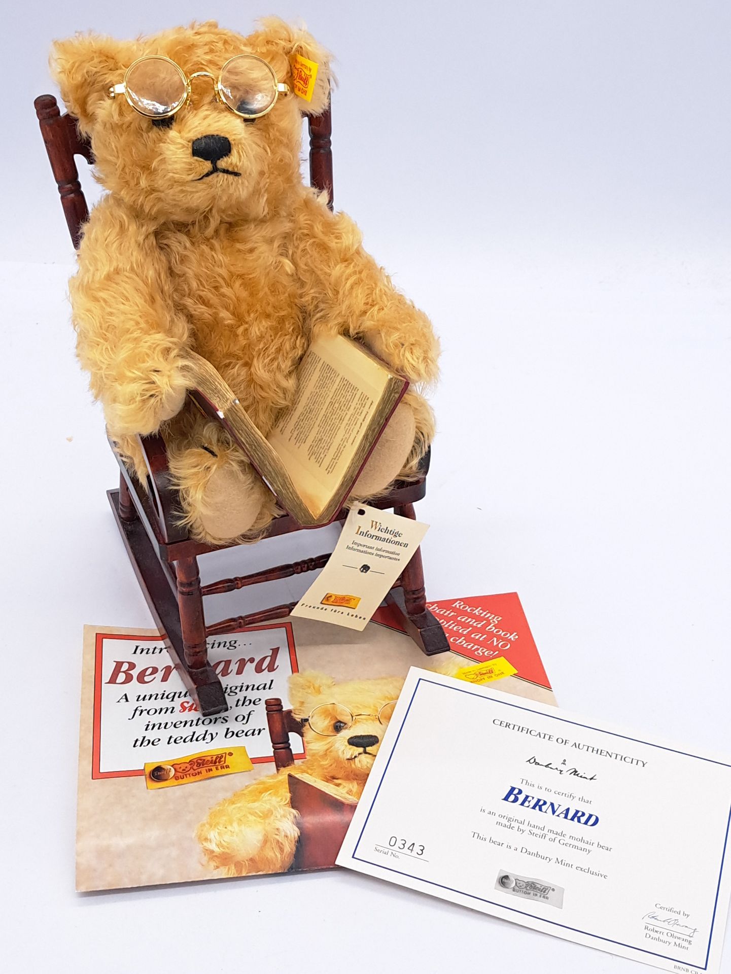 Steiff/Danbury Mint Bernard teddy bear with rocking chair