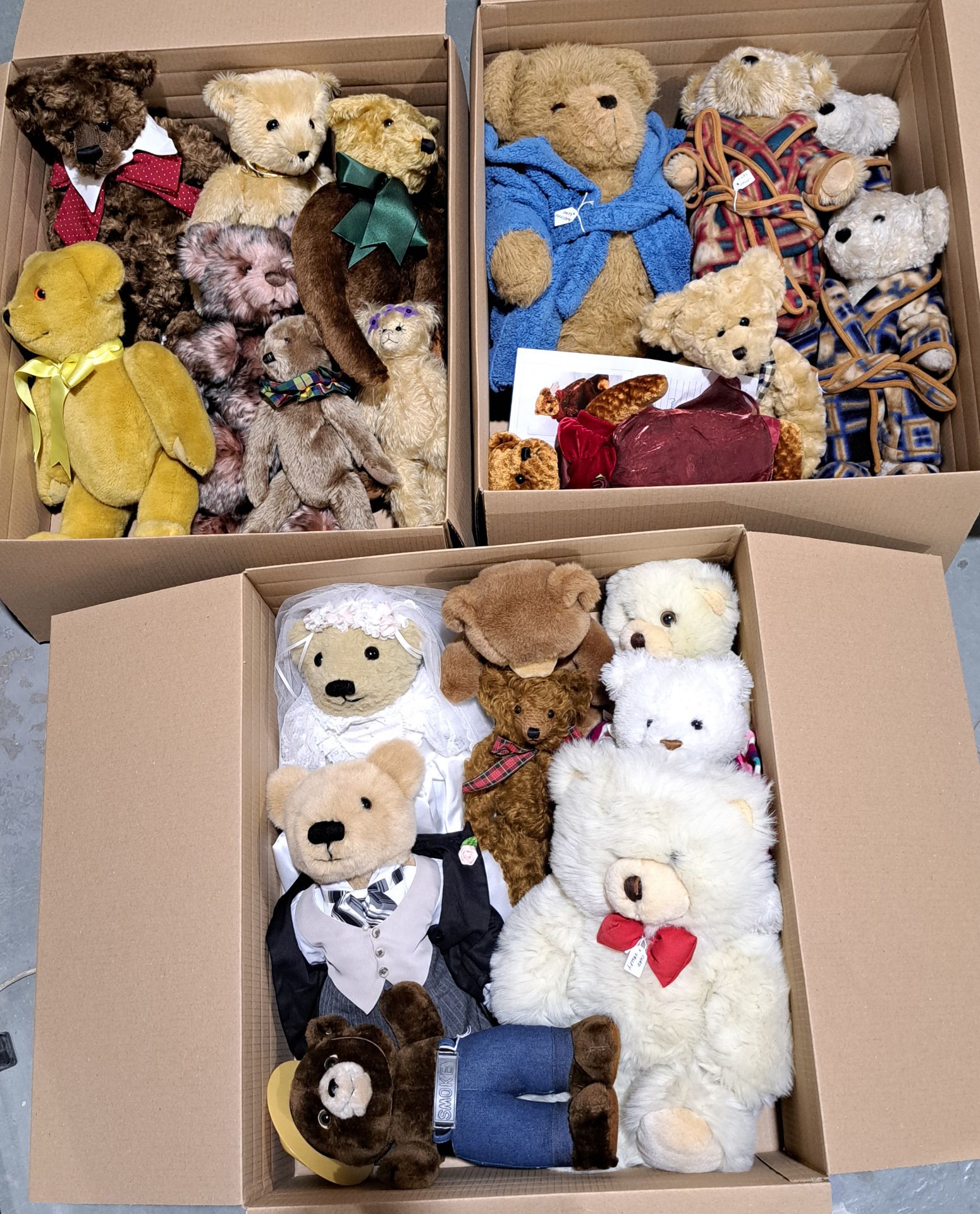 Large collection of plush and mohair teddy bears, including Charlie Bears Ashley