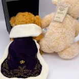 Merrythought pair of teddy bears, including Coronation Cheeky Bear, plus standee