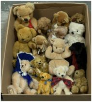 Collection of vintage and modern plush and mohair teddy bears, including Merrythought