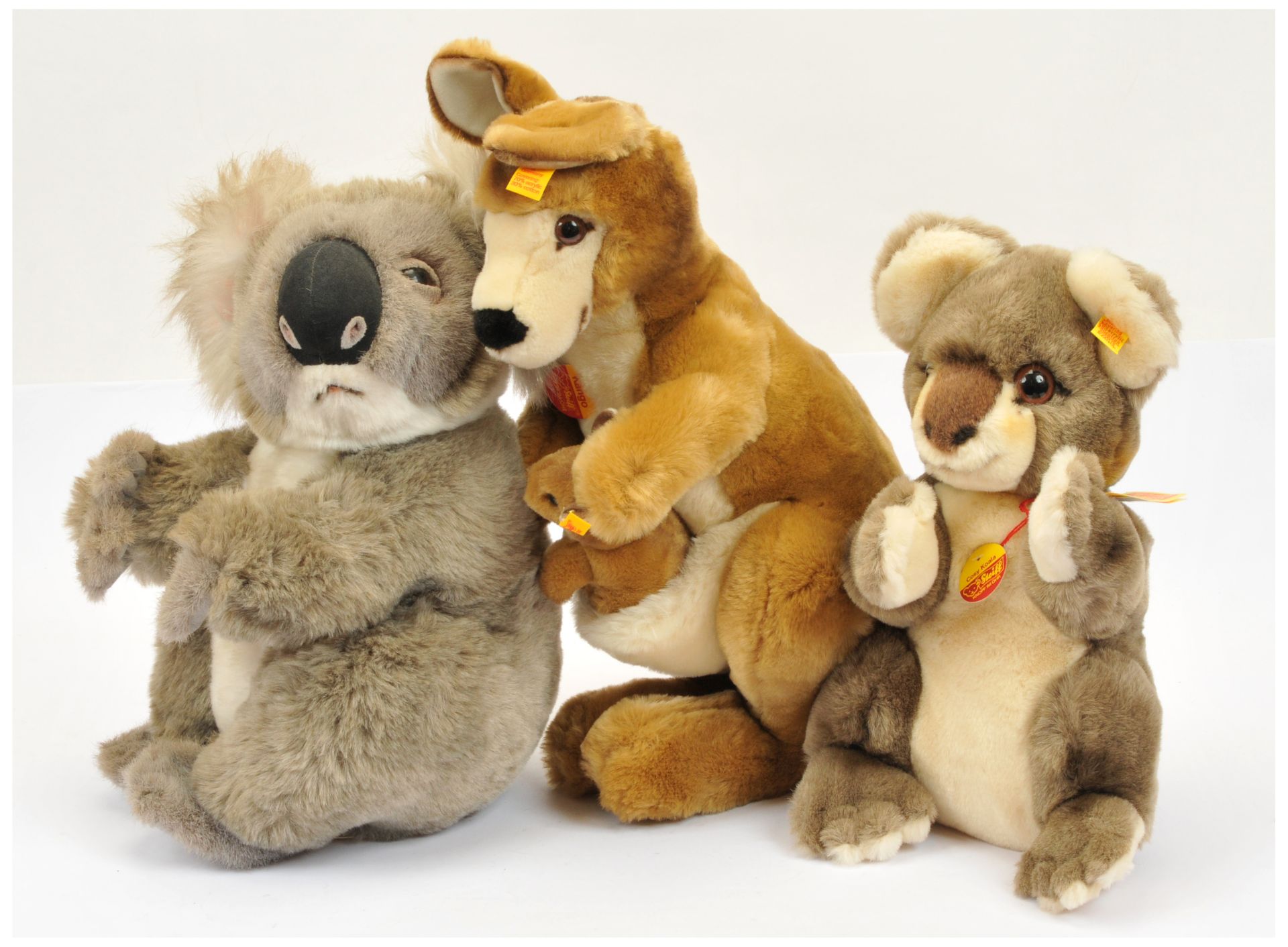 Steiff trio of plush animals - Kangaroo and 2x Koalas