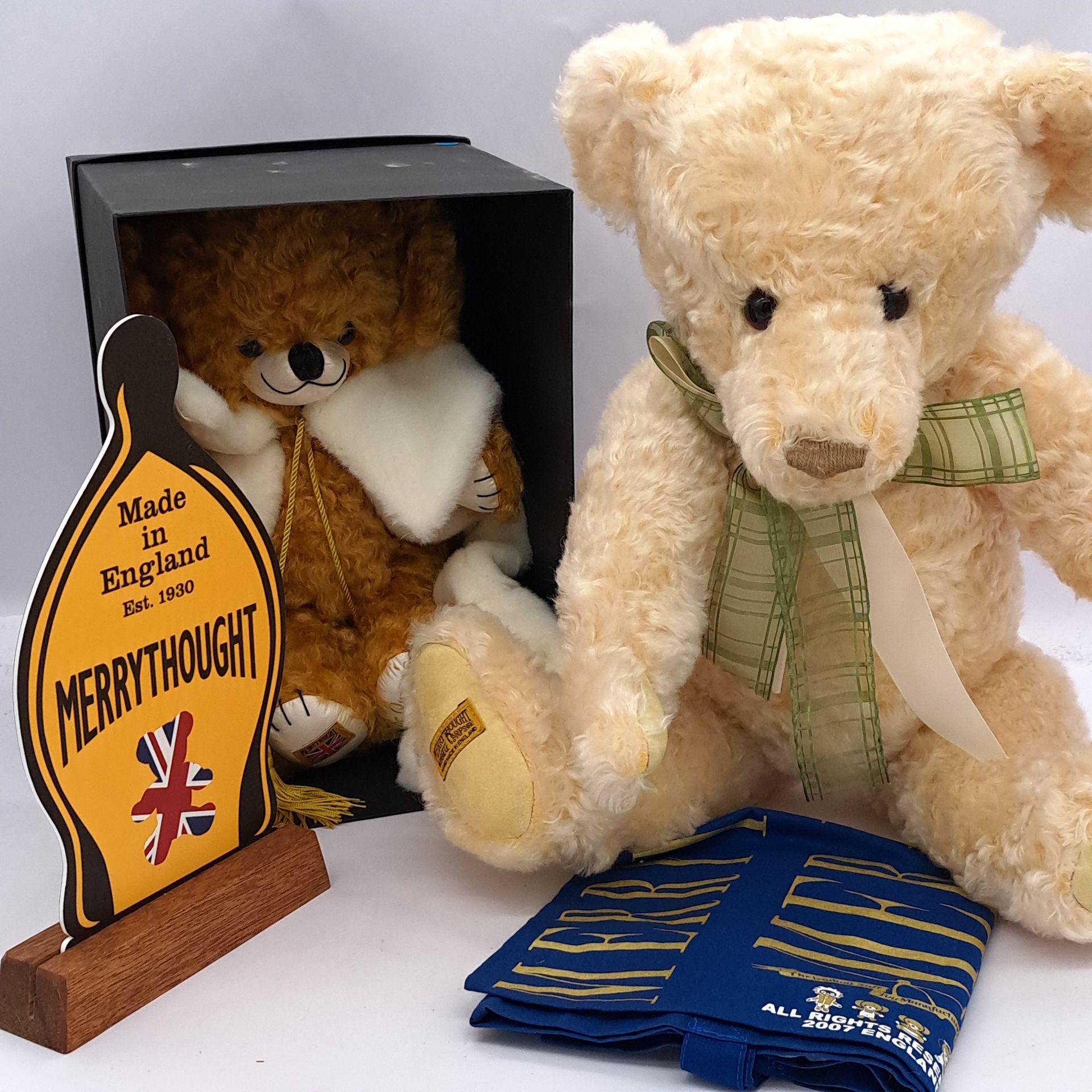 Merrythought pair of teddy bears, including Coronation Cheeky Bear, plus standee - Image 2 of 2