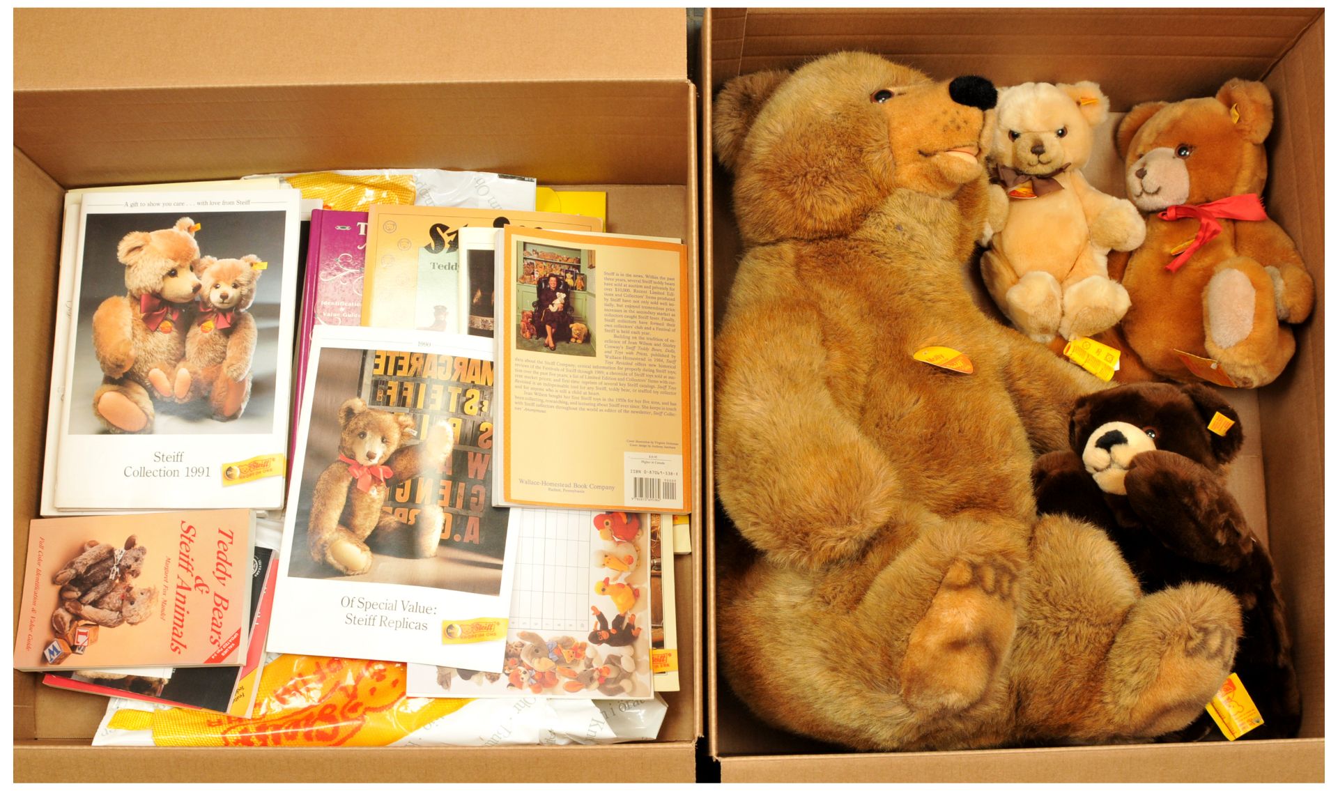 Steiff assortment of bears, plus collection of teddy bear-related books