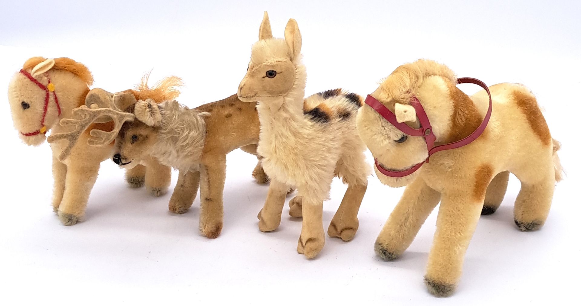 Steiff group of vintage mohair animals, including 2x Pony