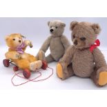 Steiff Museum Collection Baby Bear with Wagon replica, plus two other Steiff bears