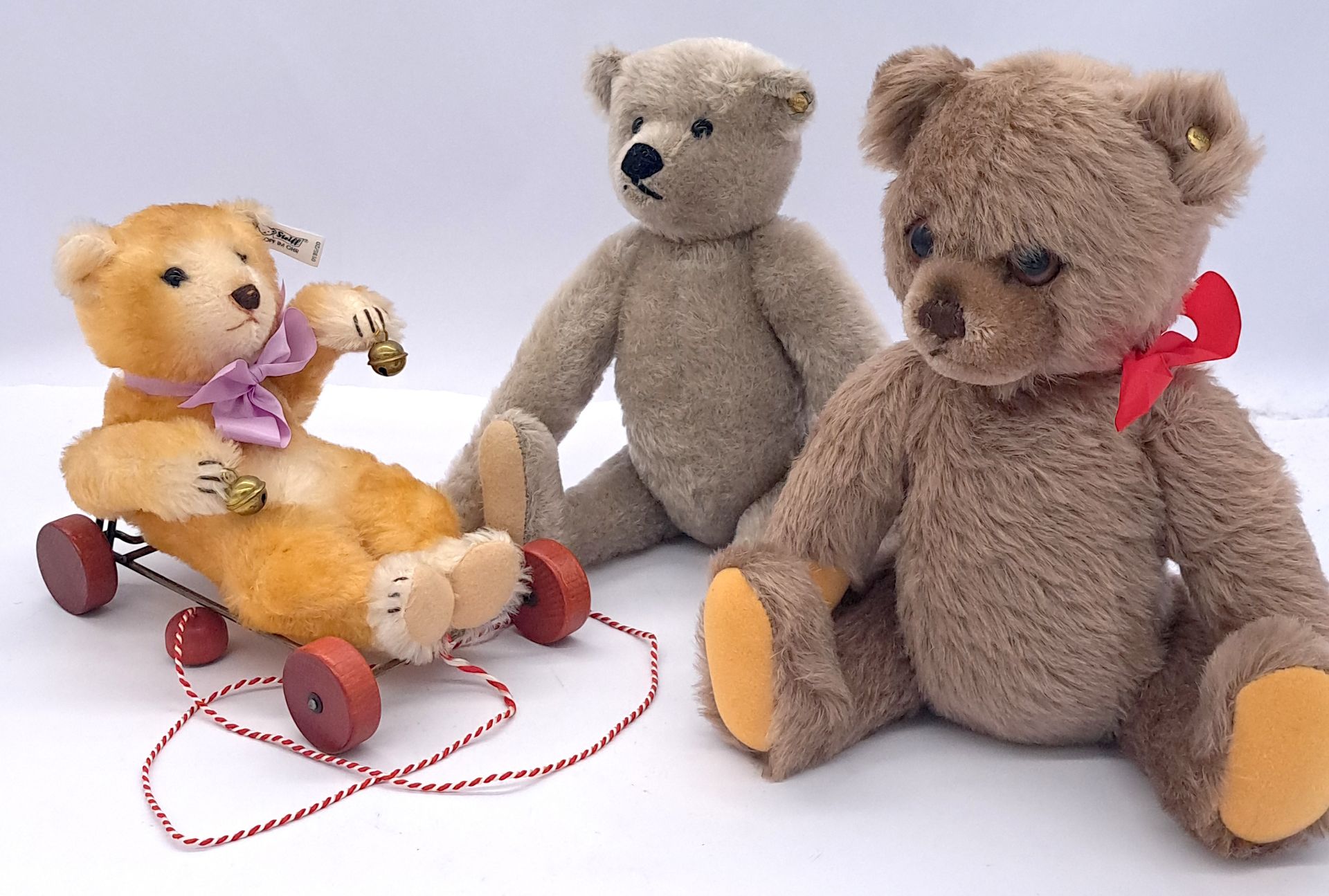 Steiff Museum Collection Baby Bear with Wagon replica, plus two other Steiff bears