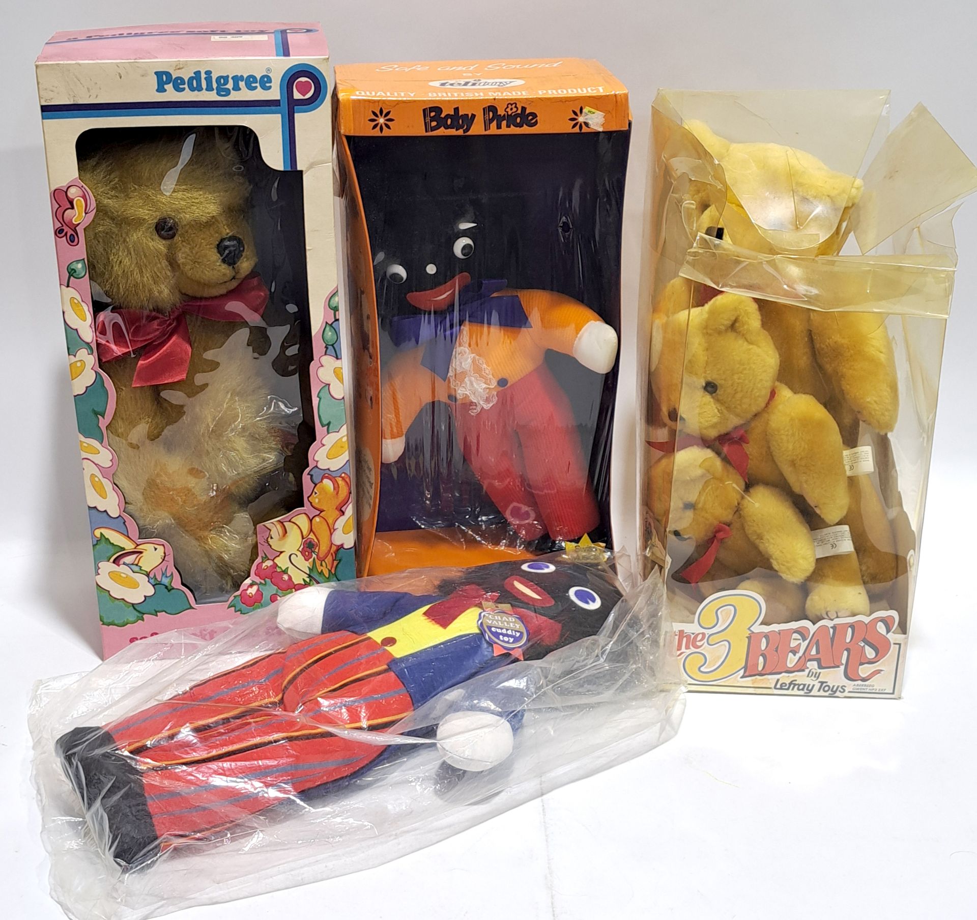 Collection of vintage teddy bears and gollies, including Chad Valley golly