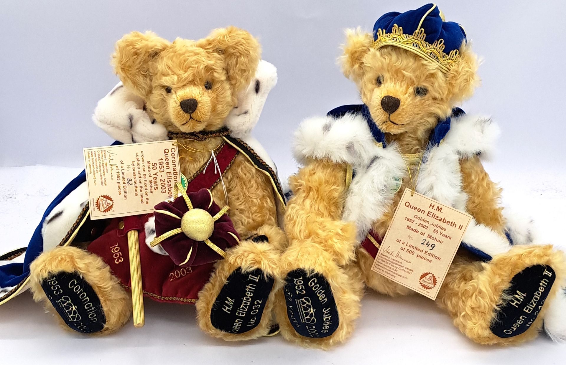 Hermann-Spielwaren pair of Queen Elizabeth II teddy bears