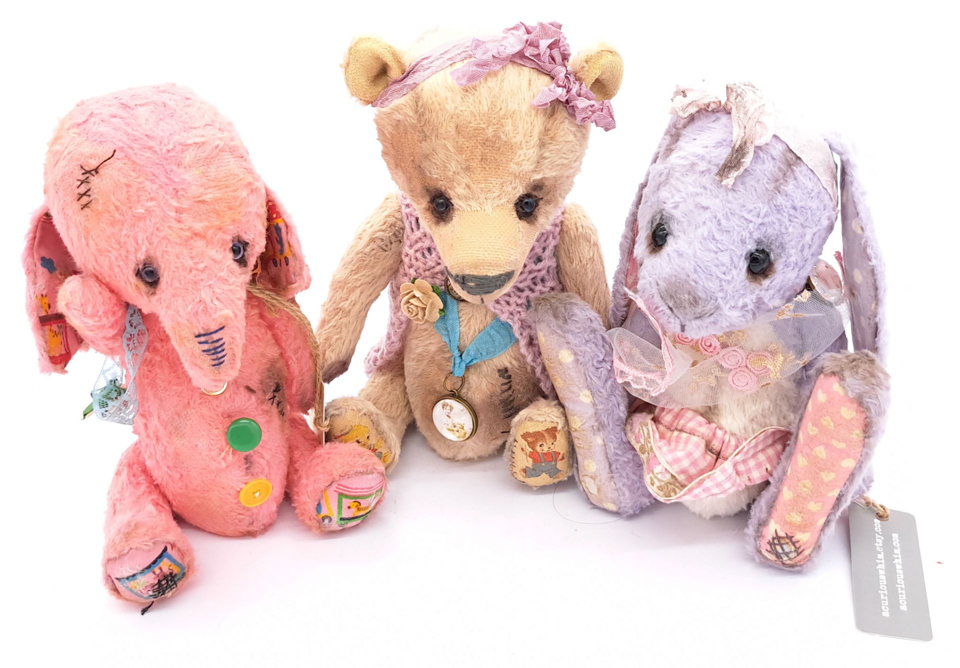 A Curious Whim three artist designed teddy bears by Gilly (UK)