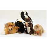 Steiff group of plush animals, including Ringel Fuzzy fox