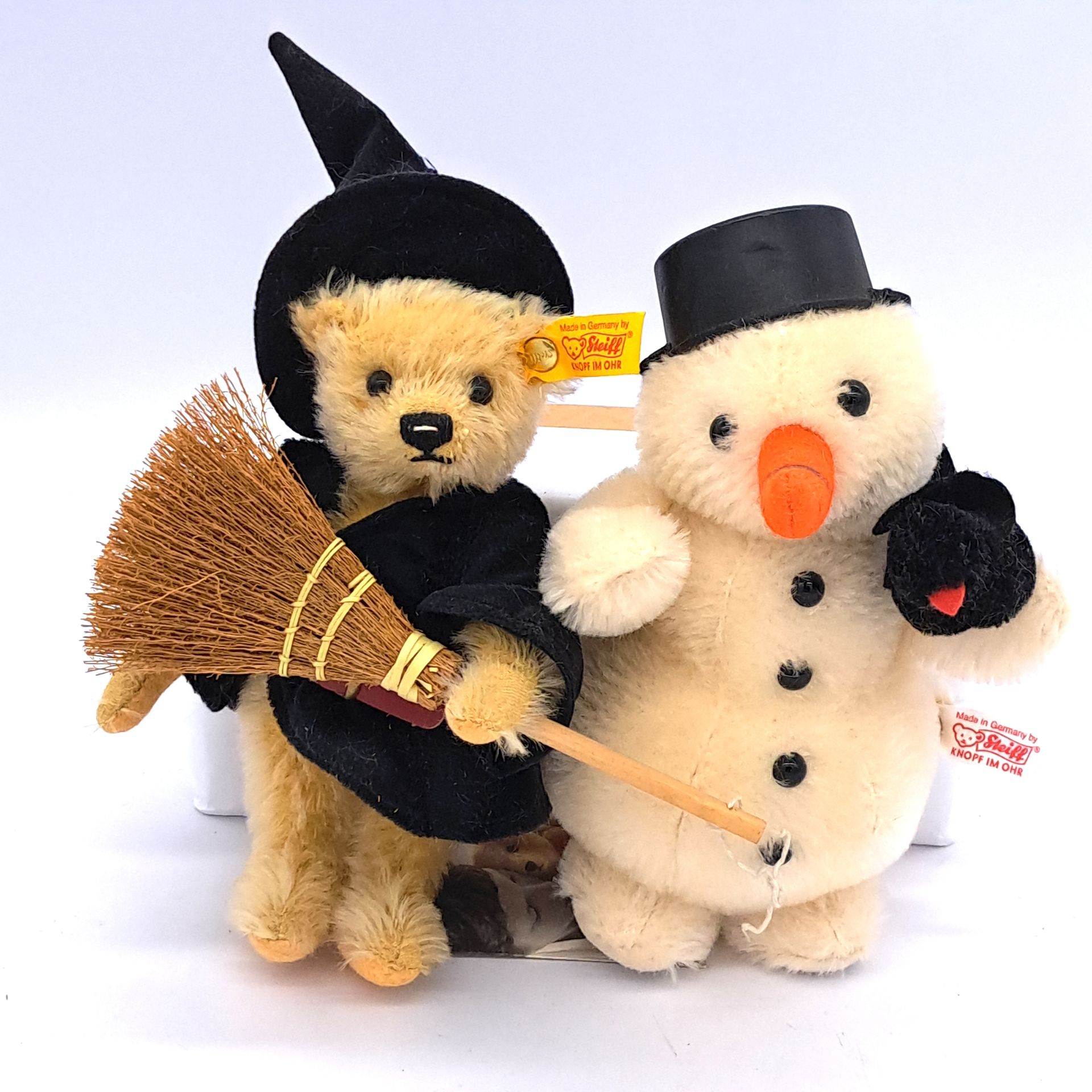 Steiff Snowman with Raven and Hexe Witch teddy bear