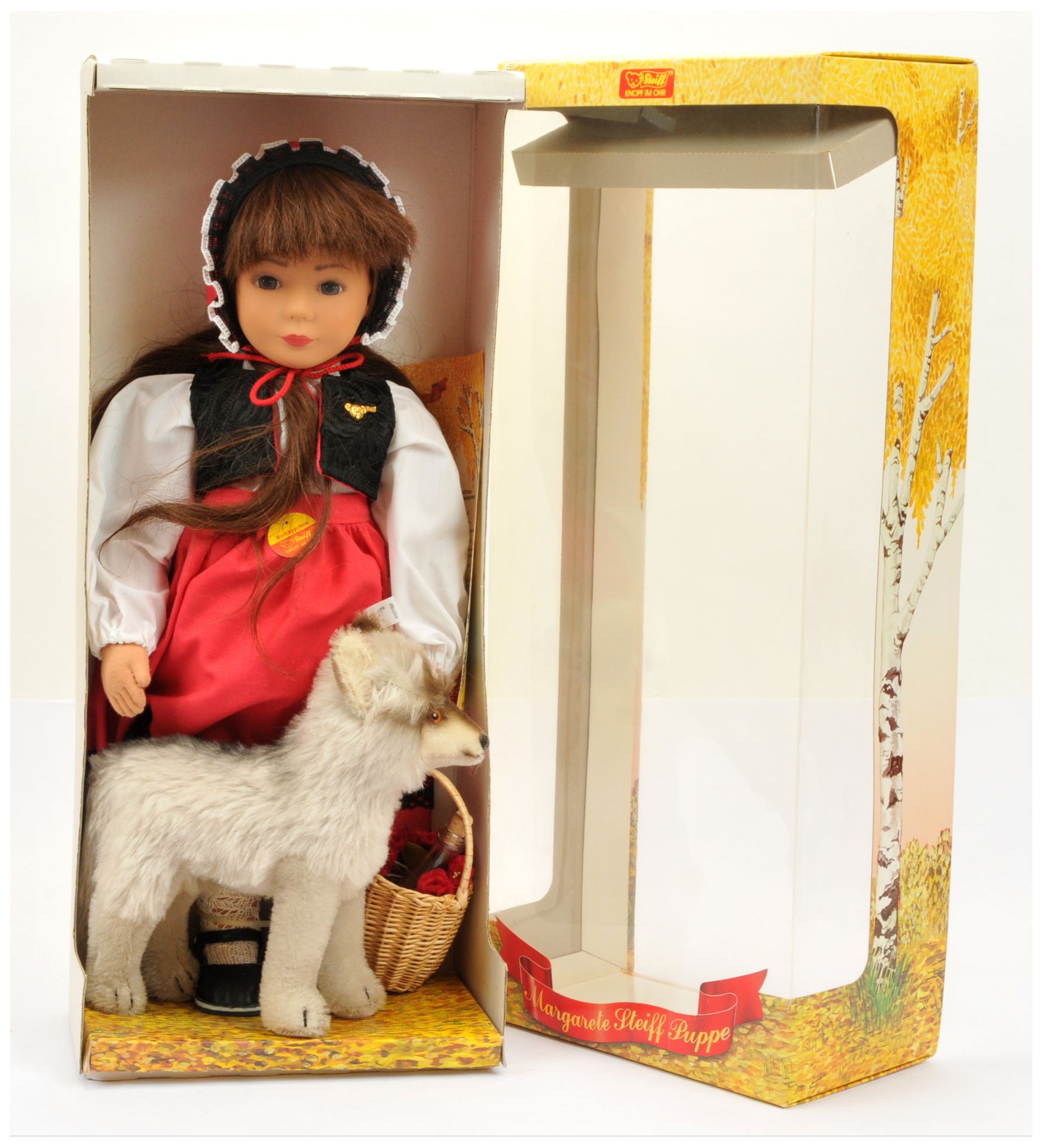 Steiff Red Riding Hood vinyl doll with mohair wolf