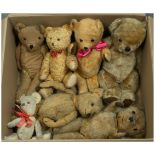 Collection of vintage mohair and artificial silk teddy bears, including Chiltern and others