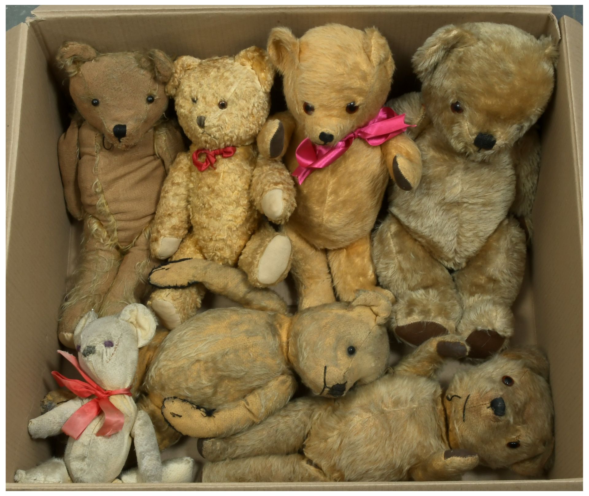 Collection of vintage mohair and artificial silk teddy bears, including Chiltern and others