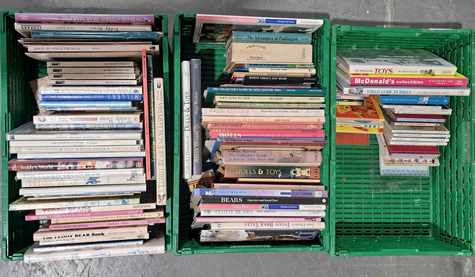 Collection of dolls and bears books, including reference books