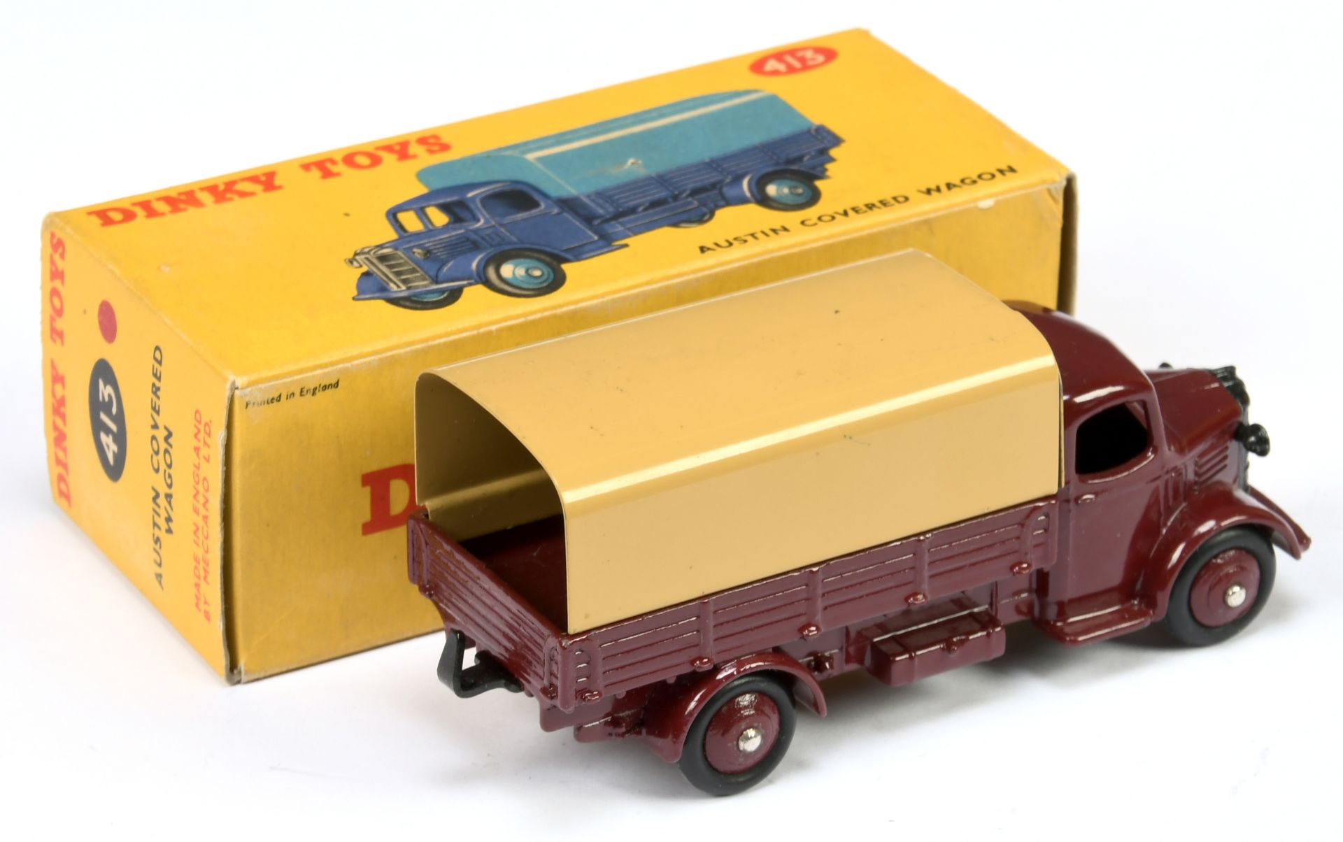 Dinky Toys 413  Austin Open Covered Wagon - Maroon cab, chassis and rigid hubs with smooth tyres,... - Image 2 of 2