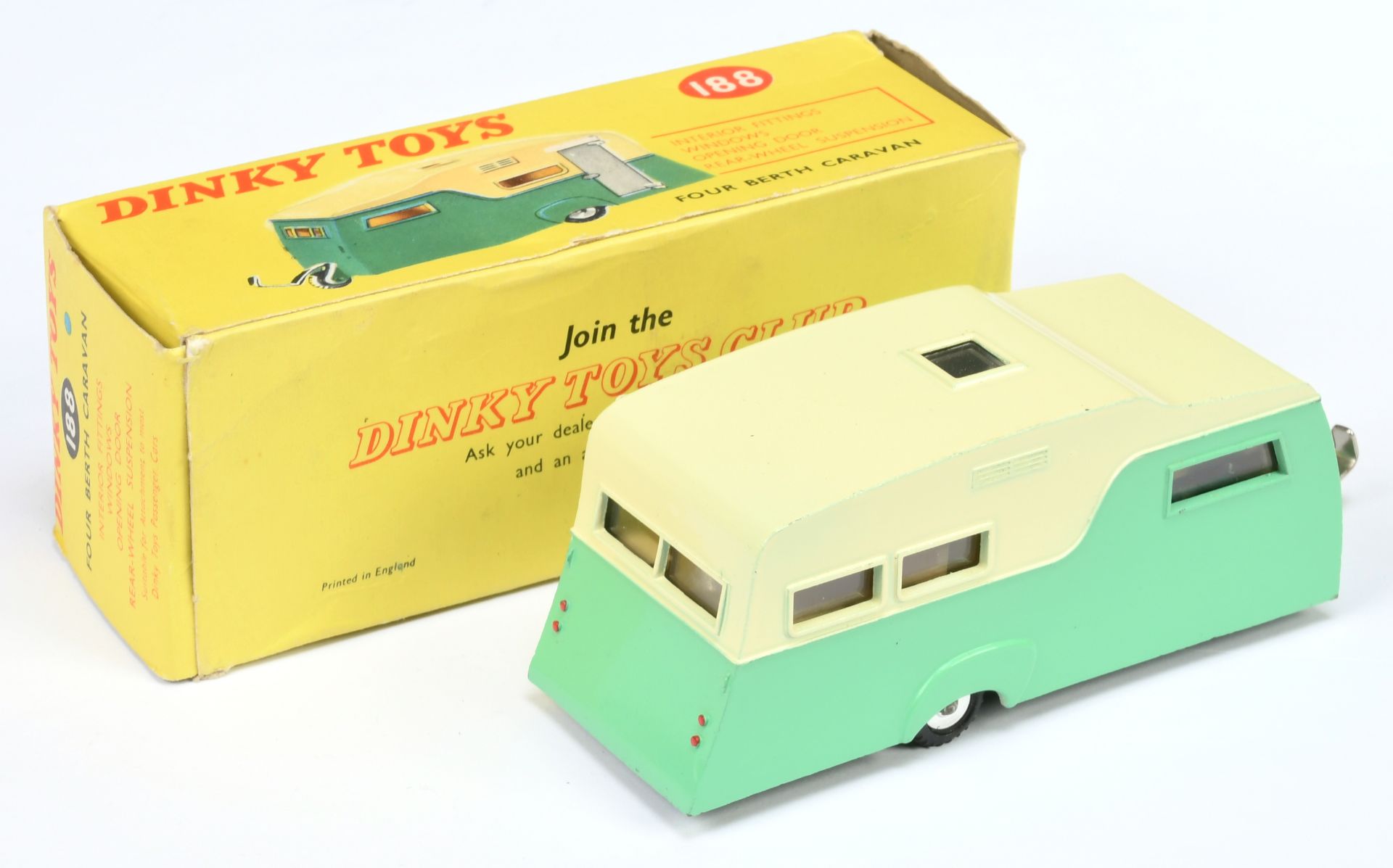 Dinky Toys 188 Four Bert Caravan - Two-Tone Cream over light green, light beige opening side door... - Image 2 of 2