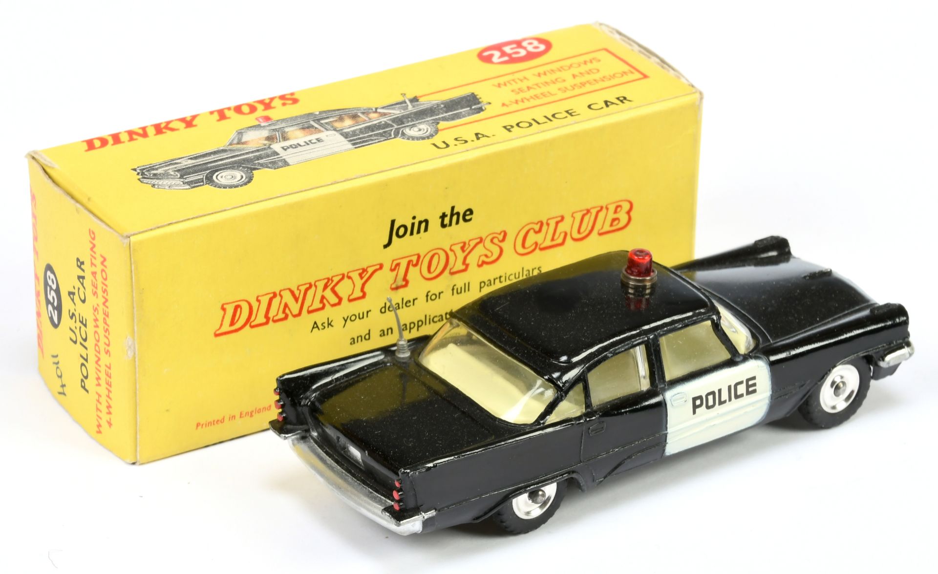 Dinky Toys 258 De Soto Firelite "USA Police" Car - Black body, white door panels, very pale lemon... - Bild 2 aus 2