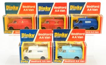 Dinky Toys 410 Bedford Promotional Vans Group Of 5 - (1) "Police" - White, (2) Same But - Dark bl...