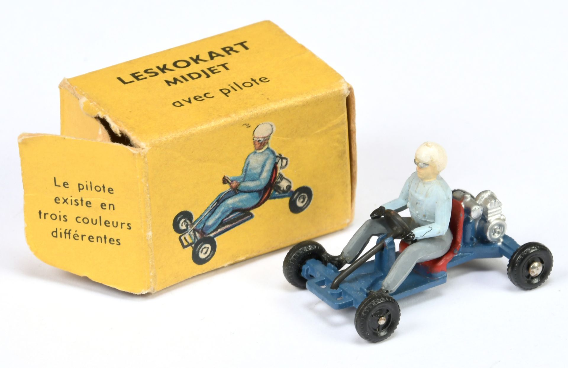 French Dinky Toys 512 Leskokart - Blue with Pale blue and grey driver, white helmet