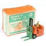 Dinky Toys 14C Coventry Climax Fork Lift Truck - Burnt orange body, black mast, mid-green forks a...