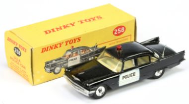 Dinky Toys 258 De Soto Firelite "USA Police" Car - Black body, white door panels, very pale lemon...