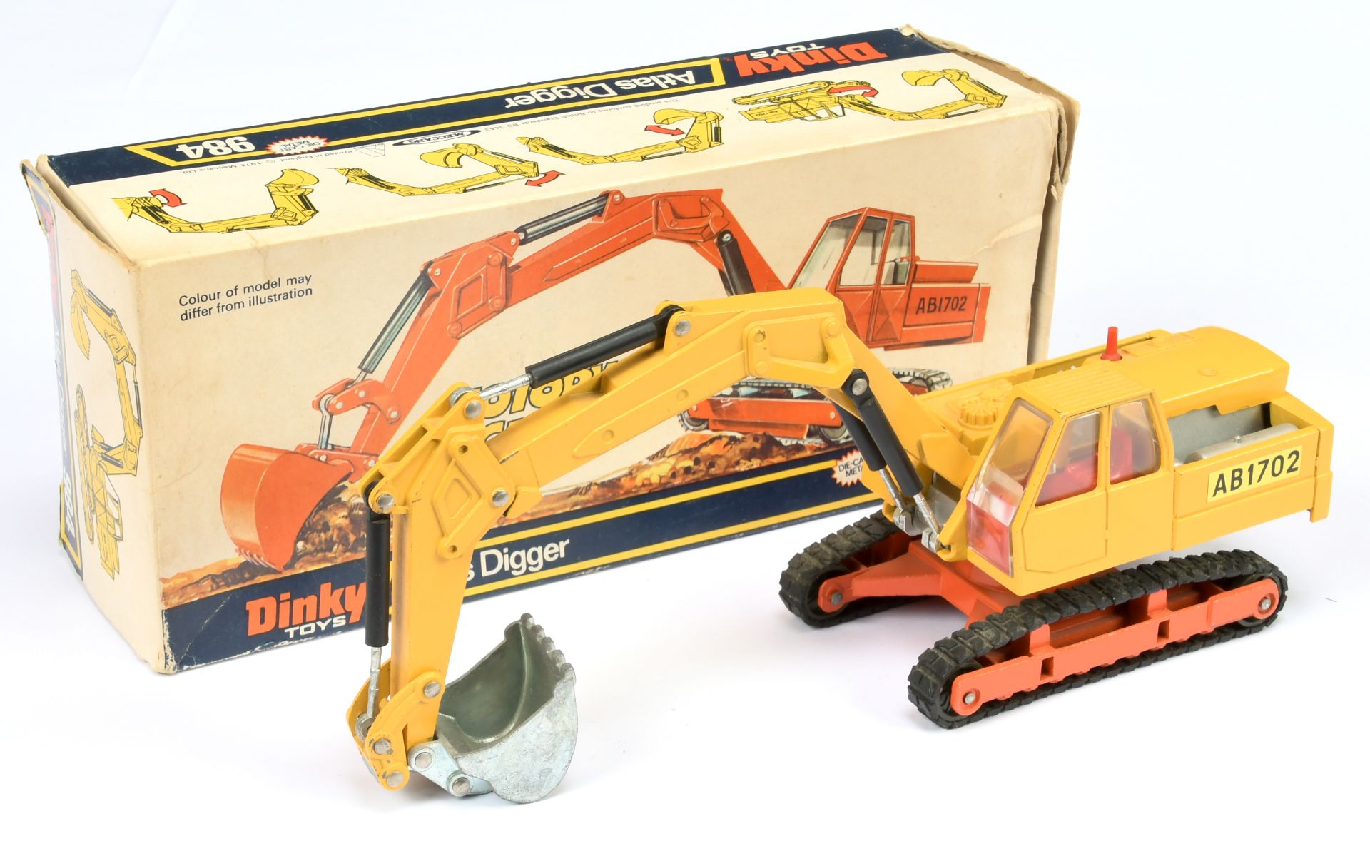 Dinky Toys 984 Atlas Digger - Deep yellow body and jib, orange base, black rollers and rubber tra...