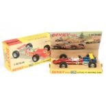 Dinky 225 Lotus F1 Racing Car - Metallic red body, blue engine, yellow rarer spoiler, figure driv...