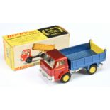 Dinky Toys 438 Ford D800 Tipper Truck - Metallic red cab, dark blue back, silver chassis, white i...